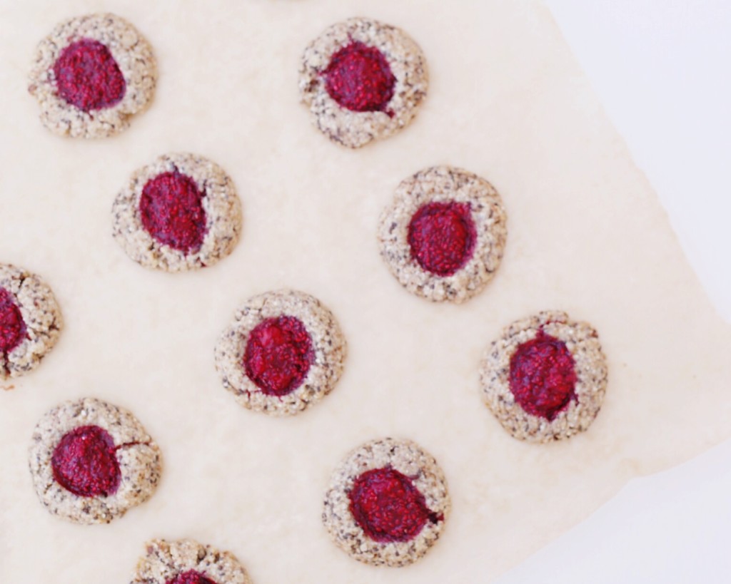 raspberry chia jam thumbprint cookies
