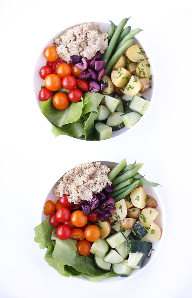 nicoise salad with vegan “tuna”